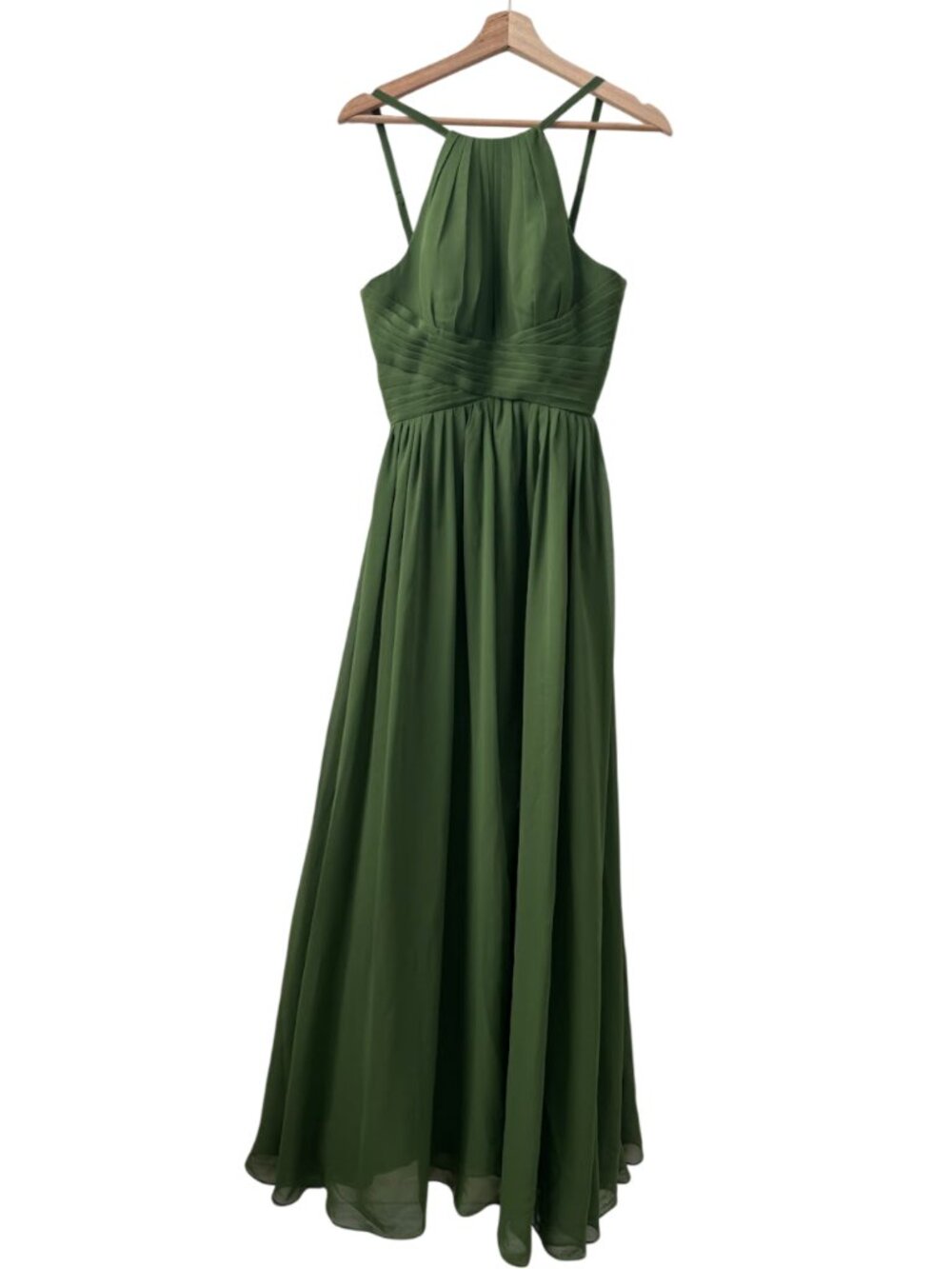 Green A-Line Chiffon Halter Maxi Dress Formal Prom Bridesmaid Size 2 - Picture 13 of 14